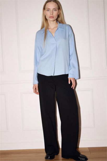 Relax Fit Waffle Textured Long Sleeve Blouse