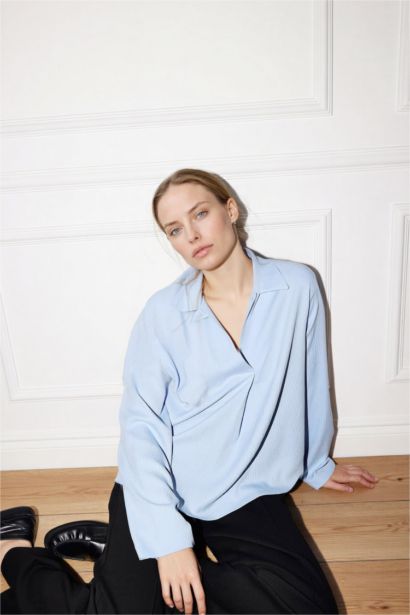 Relax Fit Waffle Textured Long Sleeve Blouse