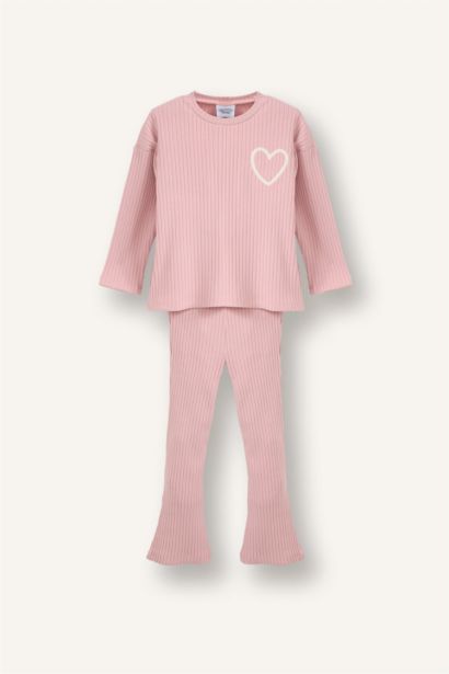 Baby Girl Heart Patterned Ribbed Camisole 2 Piece Set