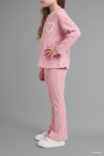 Baby Girl Heart Patterned Ribbed Camisole 2 Piece Set