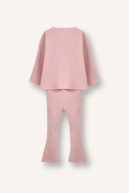 Baby Girl Heart Patterned Ribbed Camisole 2 Piece Set