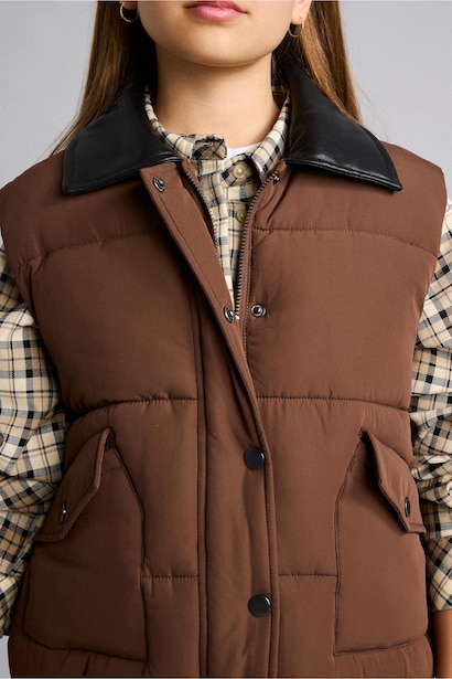 Gilet matelassé en similicuir déperlant à fermeture zip et boutons-pression pour fille