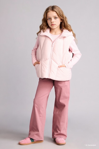 Gilet rose clair imperméable à capuche avec fermeture zippée pour fille