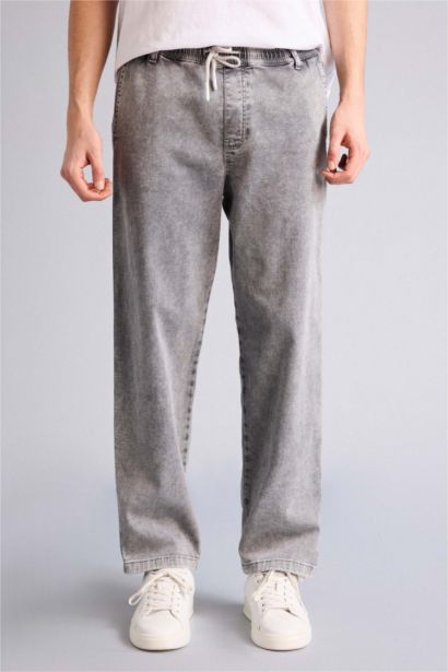 Yumuşak Dokulu Wide Leg Jean Pantolon