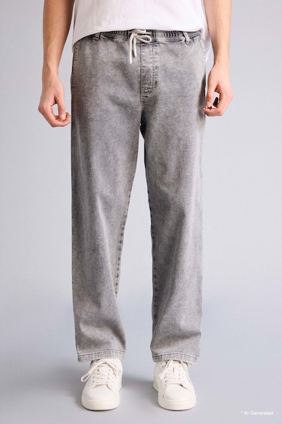 Soft Textured Wide Leg Jeans