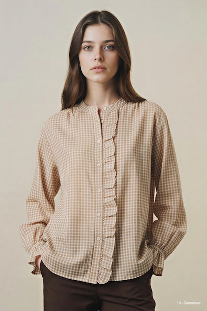 Regular Fit Plaid Long Sleeve Tunic
