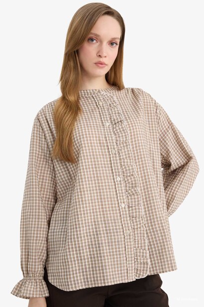Regular Fit Plaid Long Sleeve Tunic
