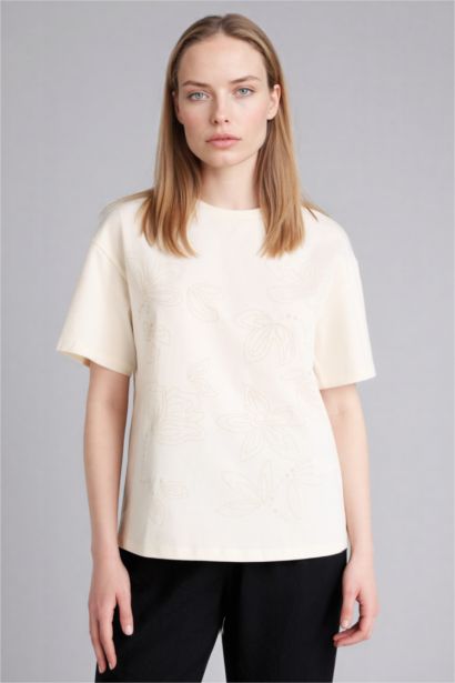 Relax Fit Crew Neck Patterned Cotton T-Shirt