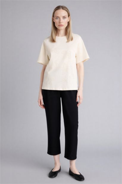 Relax Fit Crew Neck Patterned Cotton T-Shirt