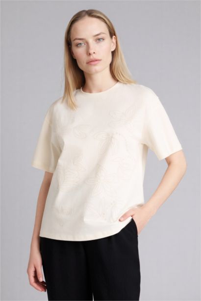 Relax Fit Crew Neck Patterned Cotton T-Shirt