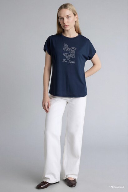 Crew Neck Stone Print Short Sleeve T-Shirt