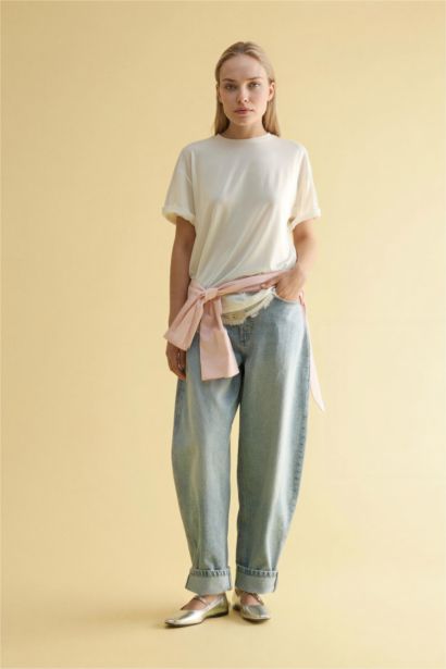 تيشيرت نص ردن قصة مريحة وياخة مستديرة