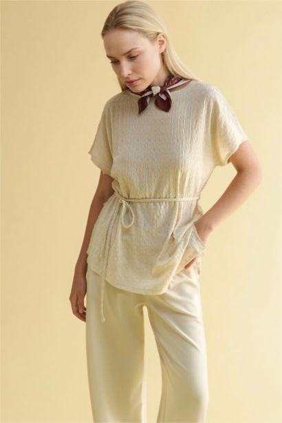 Asymmetric Boat Neck Crepe T-shirt