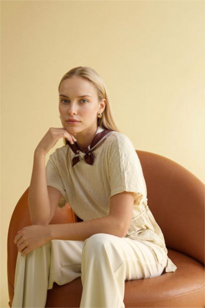 Asymmetric Boat Neck Crepe T-shirt