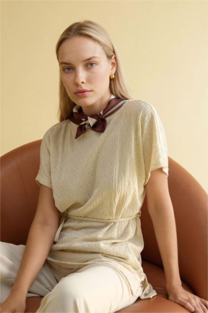 Asymmetric Boat Neck Crepe T-shirt