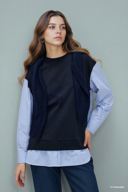 Regular Fit Crew Neck Sweatshirt Fabric Tunic