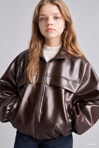 Girl Waterproof Faux Leather Jacket