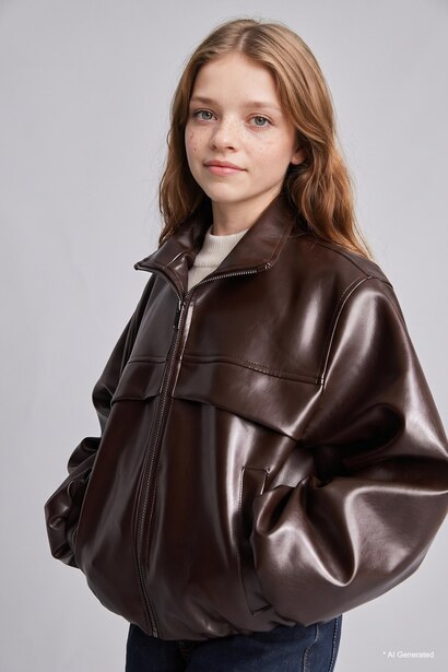 Girl Waterproof Faux Leather Jacket
