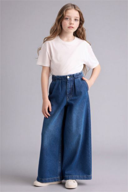 بنطرون جينز بناتي وايد ليج برجل واسع