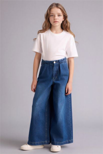 بنطرون جينز بناتي وايد ليج برجل واسع