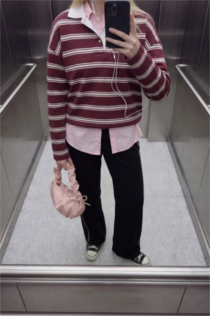 Cotton Loose Fit Striped Sweatshirt