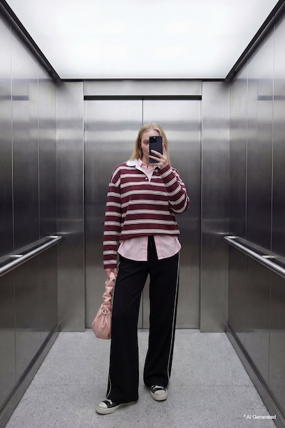 100% Cotton Loose Fit Striped Sweatshirt