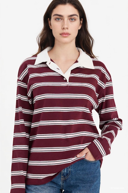 100% Cotton Loose Fit Striped Sweatshirt
