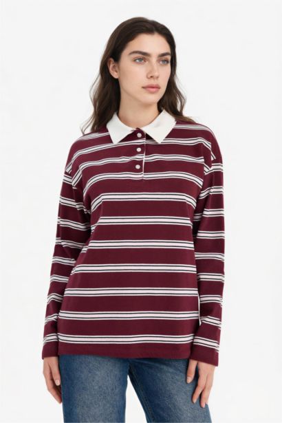 Cotton Loose Fit Striped Sweatshirt