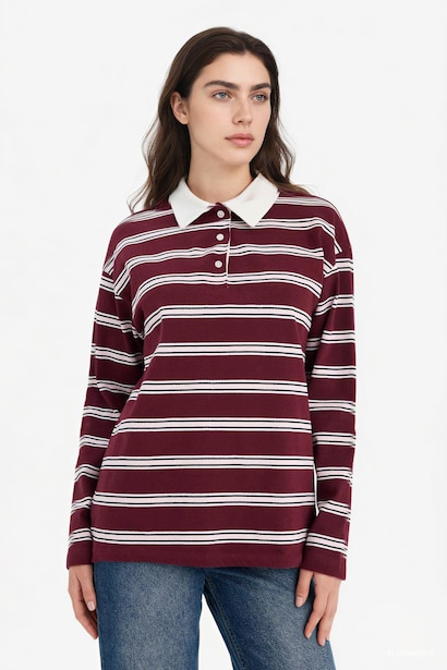 100% Cotton Loose Fit Striped Sweatshirt