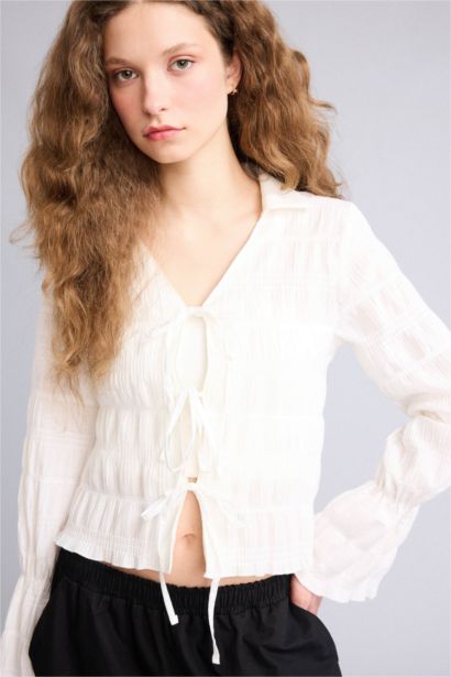 Regular Fit Shirt Collar Long Sleeve Blouse