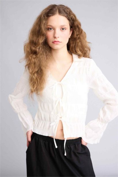 Regular Fit Shirt Collar Long Sleeve Blouse