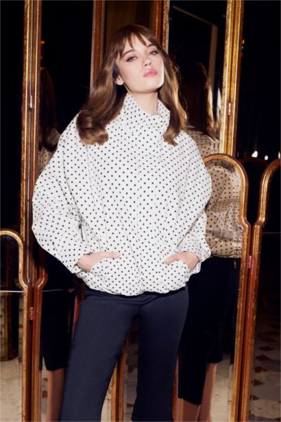 Veste en popeline à pois Col officier