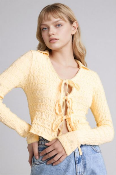 Slim Fit Shirt Collar Long Sleeve Blouse