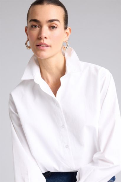 Balloon Fit Shirt Collar Poplin Long Sleeve Shirt