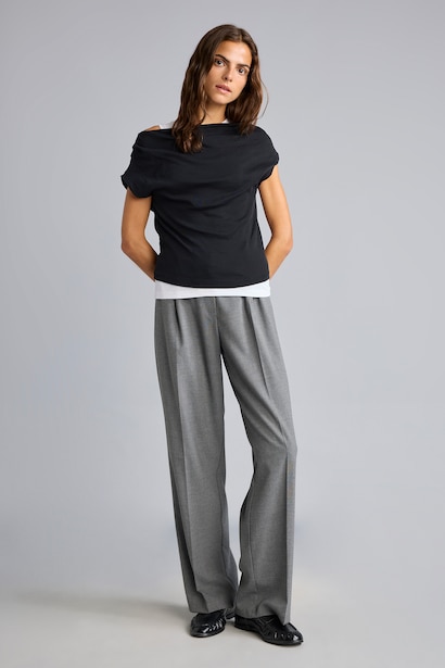 Slim Fit One Shoulder Ribana Short Sleeve T-Shirt