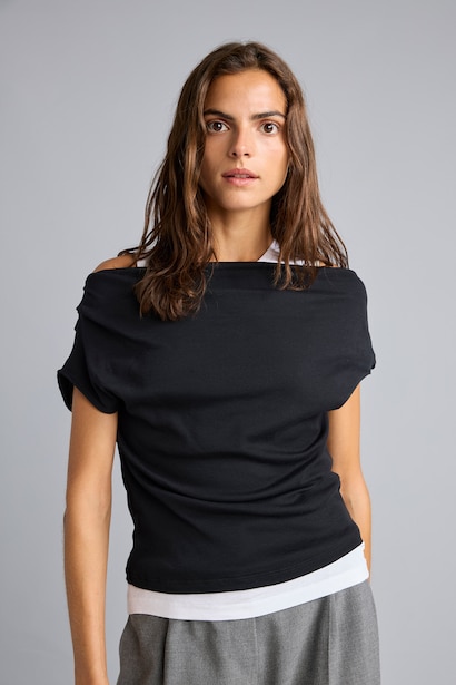 Slim Fit One Shoulder Ribana Short Sleeve T-Shirt