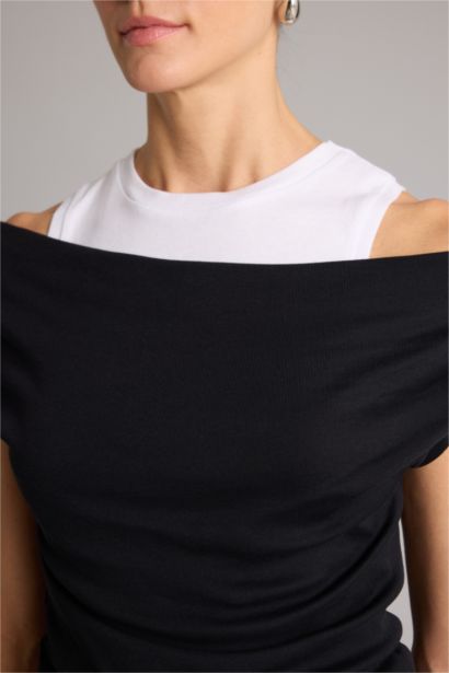 Slım Fıt Tek Omuzlu Ribana Kısa Kollu Tişört