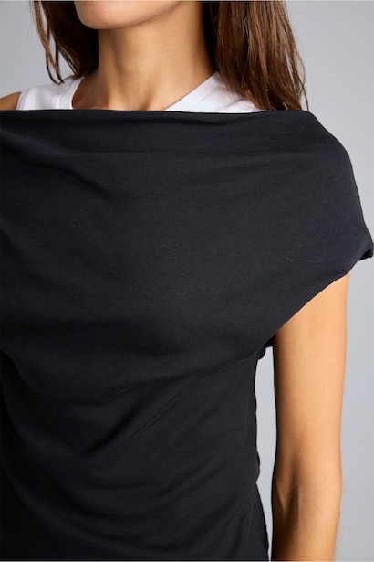 Slim Fit One Shoulder Ribana Short Sleeve T-Shirt