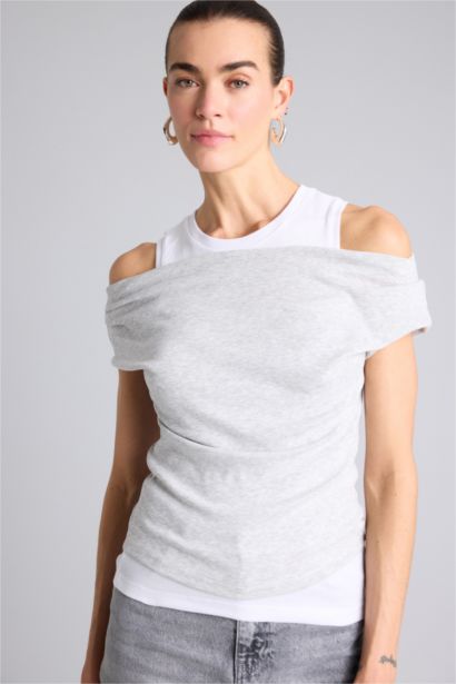 Slım Fıt Çift Katmanlı Ribana Tişört