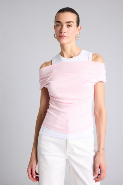 Slim Fit Çift Katmanlı Ribana Tişört