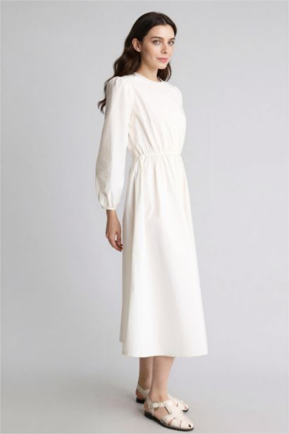 Robe Tissée À Manches Longues Popeline