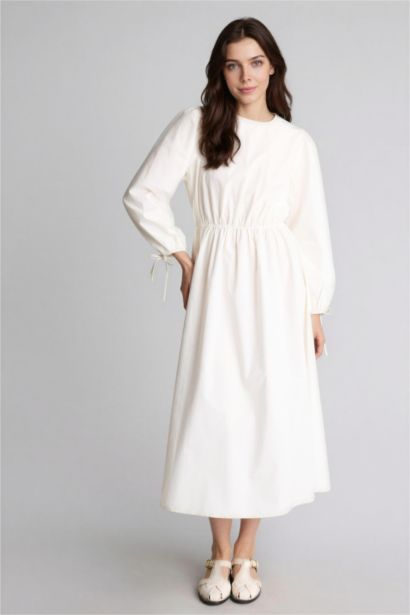 Robe Tissée À Manches Longues Popeline