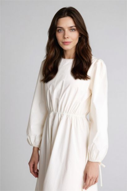 Robe Tissée À Manches Longues Popeline