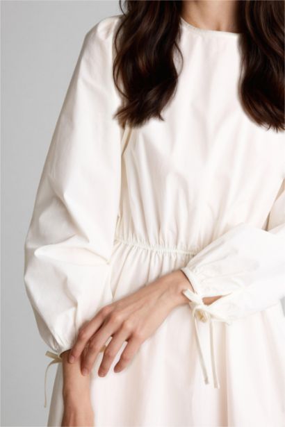 Robe Tissée À Manches Longues Popeline