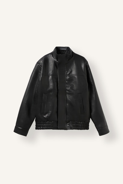 Boy Half Turtleneck Taffeta Faux Leather Jacket