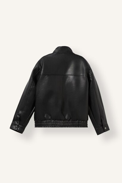 Boy Half Turtleneck Taffeta Faux Leather Jacket