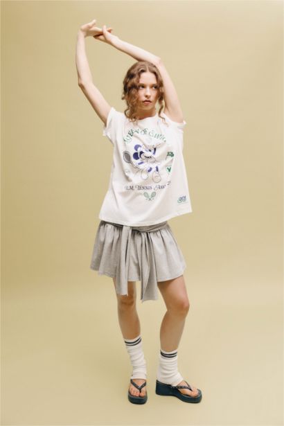 Dısney Mıckey & Mınnıe Oversıze Bisiklet Yaka Baskılı Kısa Kollu Tişört