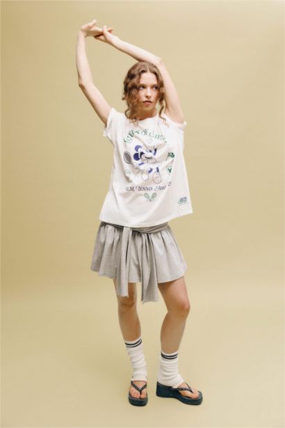 Dısney Mıckey & Mınnıe Oversıze Bisiklet Yaka Baskılı Kısa Kollu Tişört