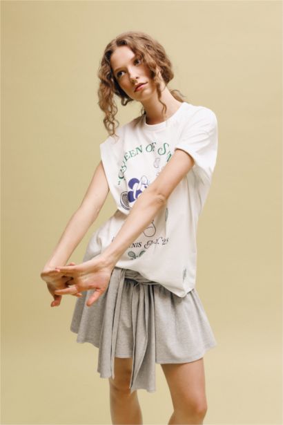 Dısney Mıckey & Mınnıe Oversıze Bisiklet Yaka Baskılı Kısa Kollu Tişört