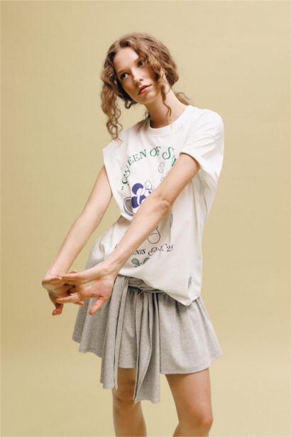 Dısney Mıckey & Mınnıe Oversıze Bisiklet Yaka Baskılı Kısa Kollu Tişört